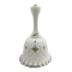Fenton Glass Bell Silver Crest Hand Painted Floral Ruffled Edge by Kim Blake